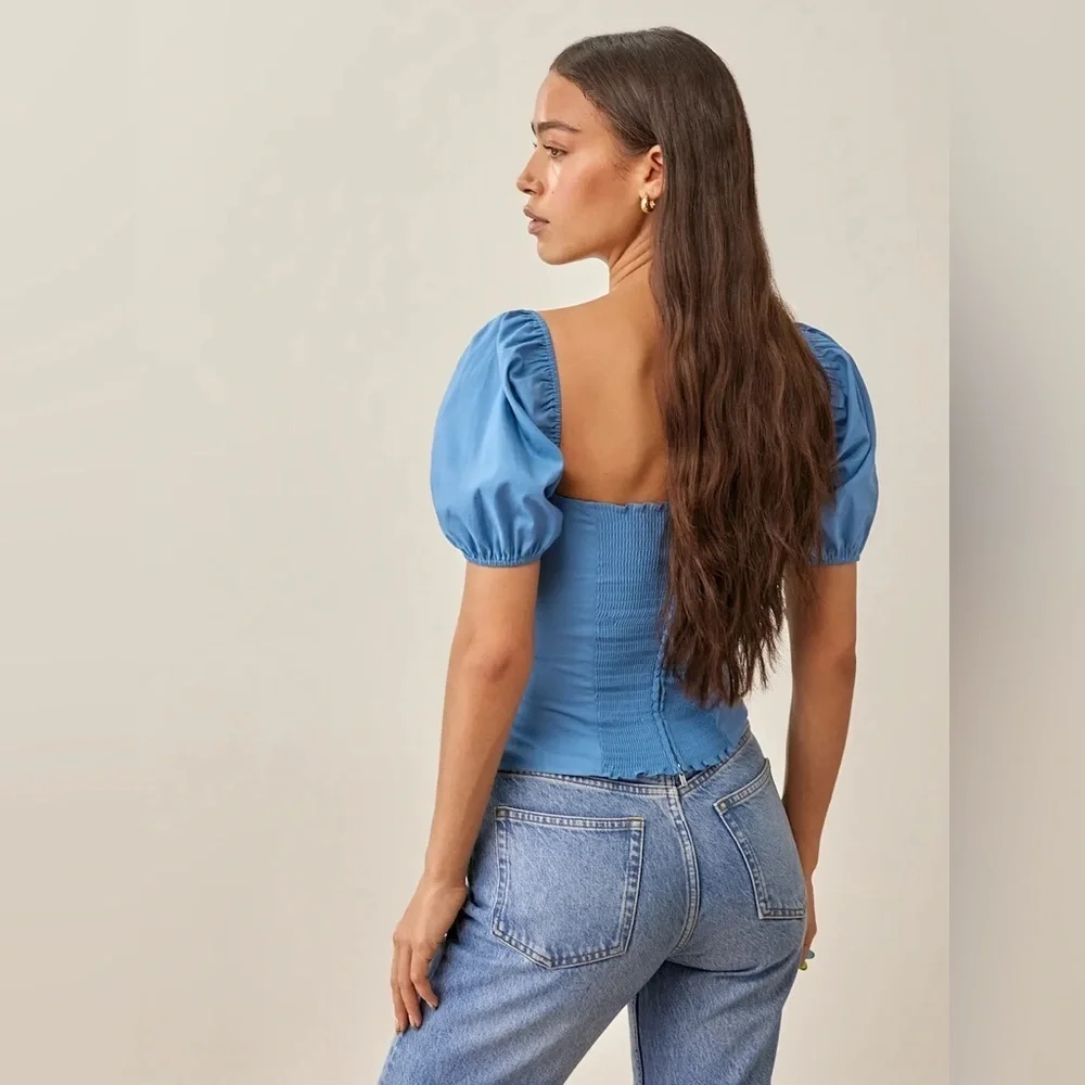 NWT Reformation | Radish Top Puff Sleeve Smock Back‎ Side Ruching Size 10 Boho